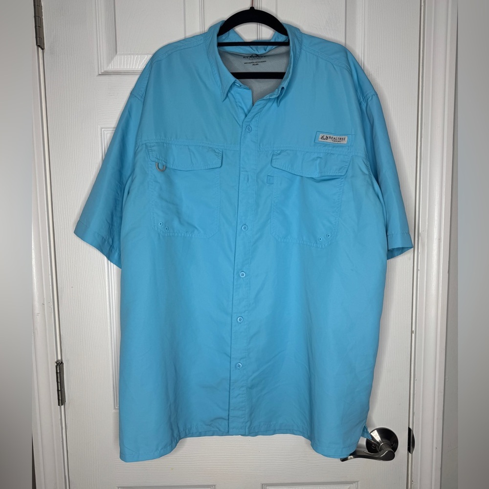 RealTree Fishing‎ Shirt Men's Large Blue Grotto Vented Button Hook/Loop Size 2XL
